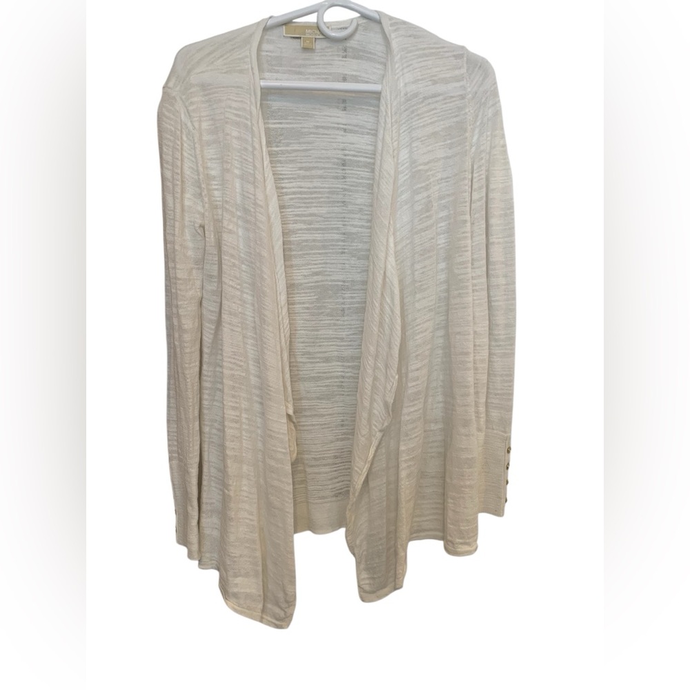 MICHAEL KORS White Textured Open Front Waterfall Cardigan size medium